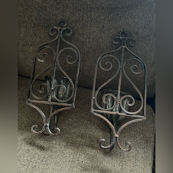 New Pair Heavy Gothic Sconces with attached Candle Holder - Picture 3 of 5